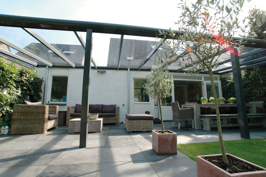 Terrasoverkapping Profiline met glas 500x400 cm