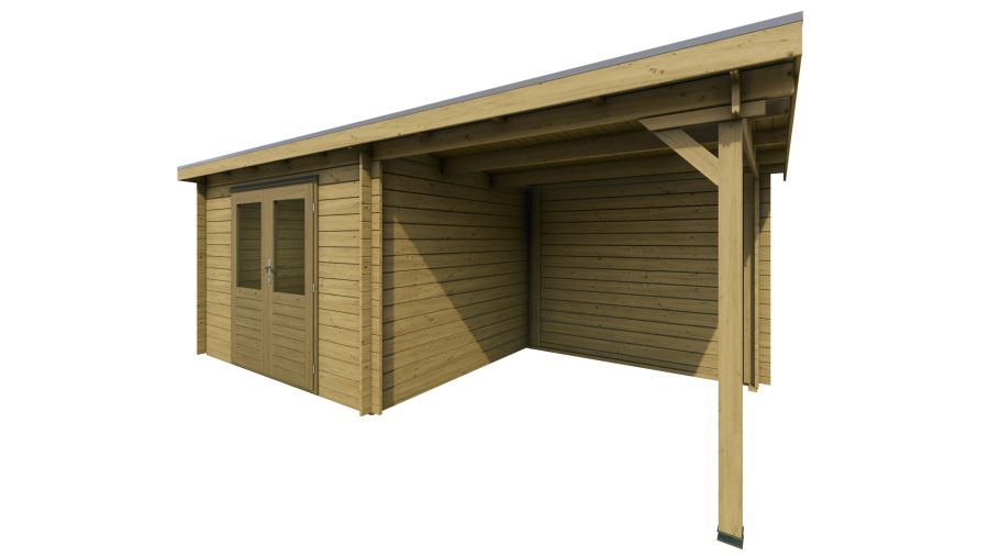 Classicline Blokhut Gelderland 300x250 cm + overkapping 250 cm vuren groen geïmpregneerd