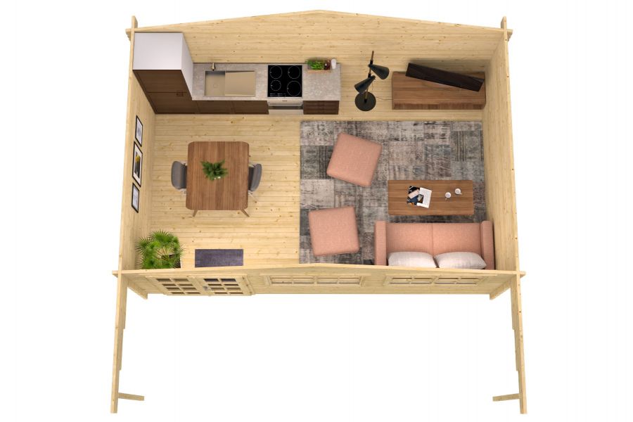 Blokhut Gijs 595x400 cm + luifel 200 cm - red class wood geïmpregneerd