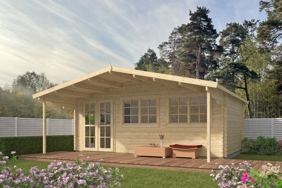 Blokhut Gijs 595x400 cm + luifel 200 cm - red class wood geïmpregneerd