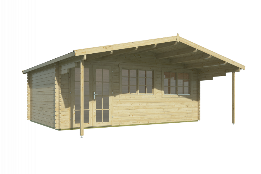 Blokhut Gijs 595x400 cm + luifel 200 cm - red class wood geïmpregneerd