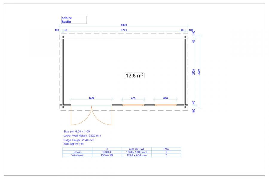 Blokhut Sadie 500x300 cm - Red class wood geïmpregneerd