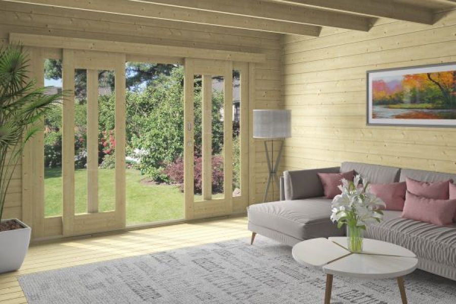 Tuindeco Meg Blokhut 595x400 cm 44 mm vuren grijs geïmpregneerd