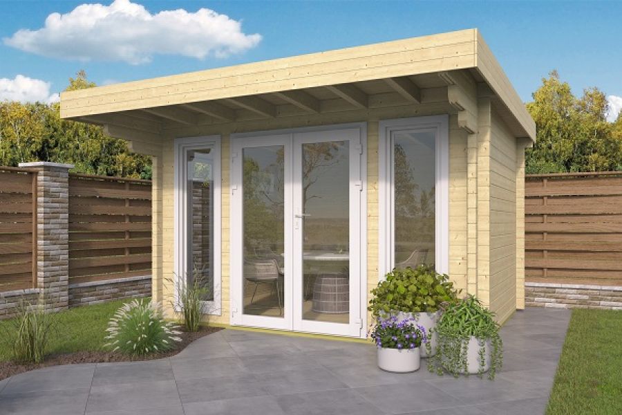 Blokhut Whitegate 400x280 cm + luifel 120 cm - Red Class Wood geïmpregneerd