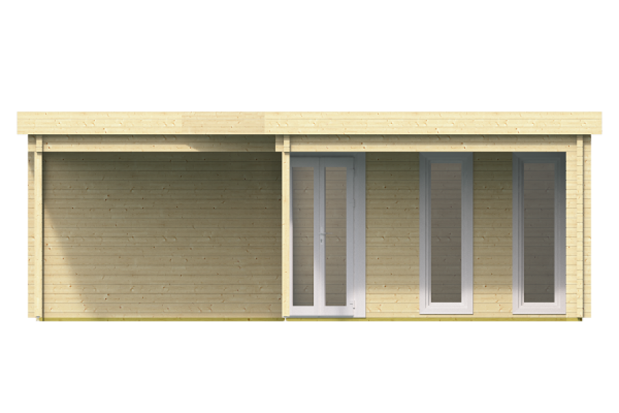 Tuindeco Bridgend Hoekblokhut met overkapping 380+298x380+298 cm 70 mm vuren groen geïmpregneerd