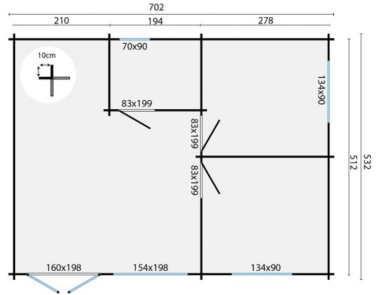 Tuindeco Moderna Blokhut 702x532 cm 44mm vuren blank