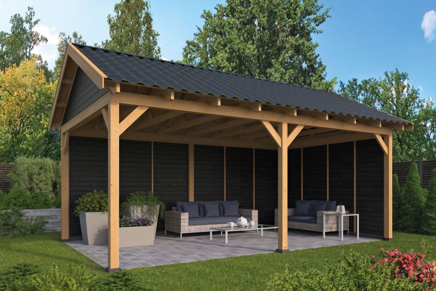 Lariks/Douglas Overkapping Hamar L type 2 zwart 478x395 cm