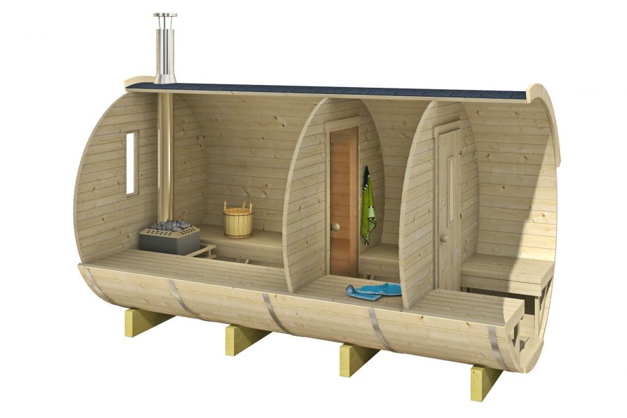 Barrelsauna Ø215x400 cm - Vurenhout open