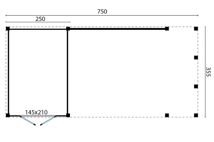 DHZ Plat dak Vriezenveen 750x355 cm plattegrond