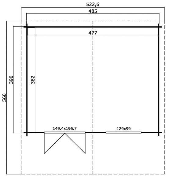 Blokhut Floor 505x410 cm + luifel 150 cm 40 mm vuren blank