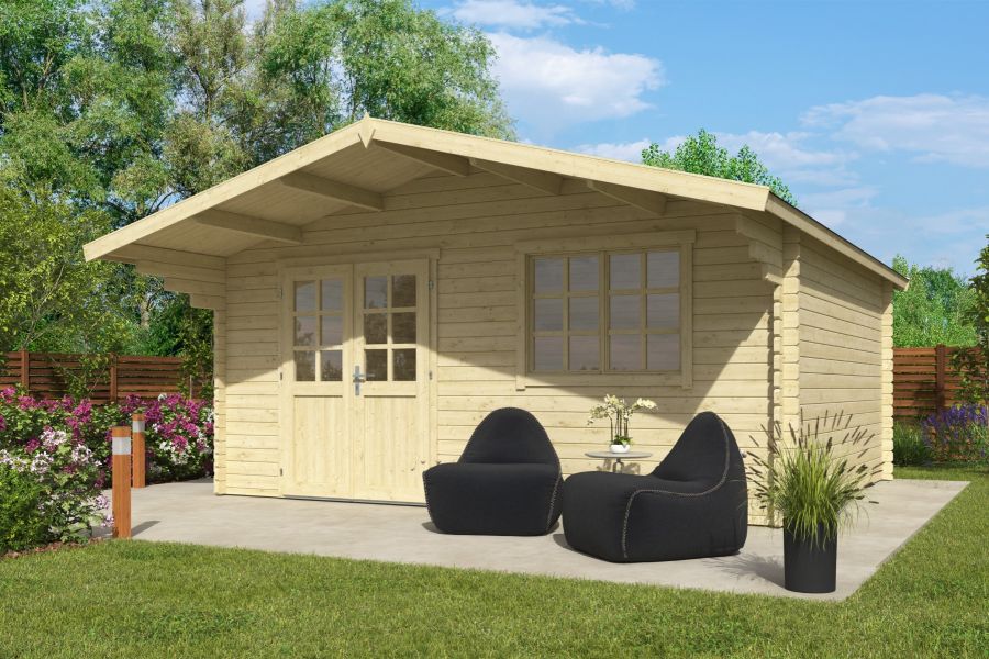 Blokhut Floor 505x445 cm + luifel 130 cm 40 mm vuren blank