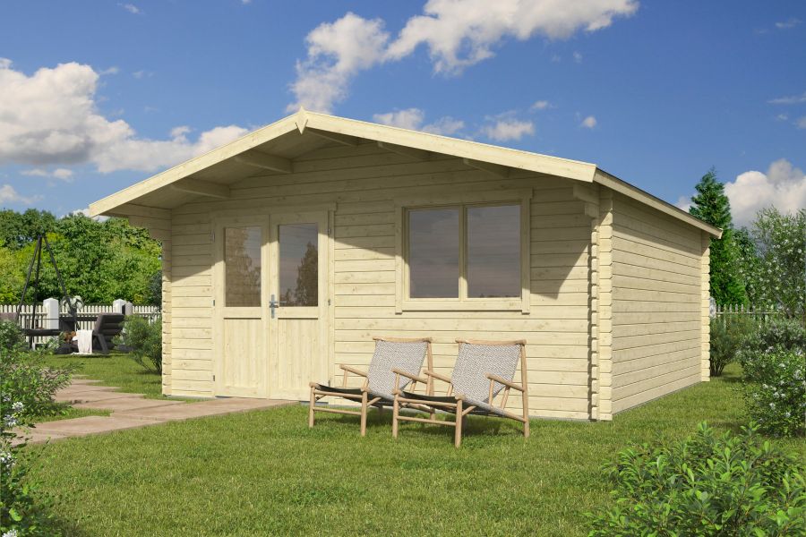 Blokhut Floor 505x505 cm + luifel 90 cm 40 mm vuren blank