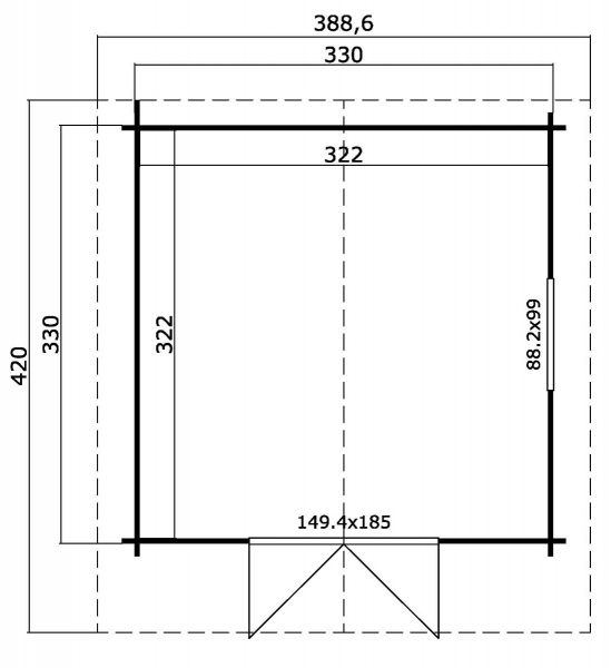 Blokhut Floor 350x350 cm + luifel 70 cm 40 mm vuren lichtgrijs-wit geverfd