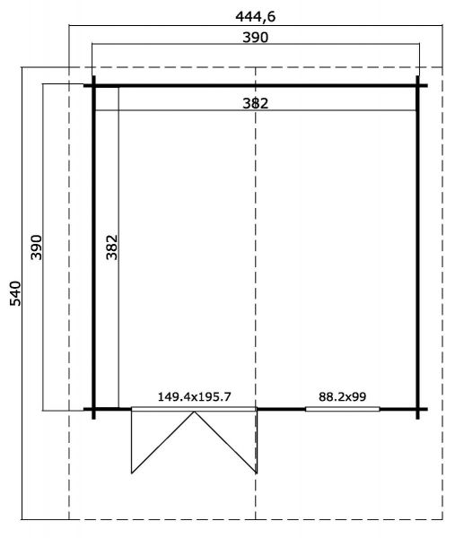 Blokhut Floor 410x410 cm + luifel 130 cm 40 mm vuren donkergrijs-wit geverfd