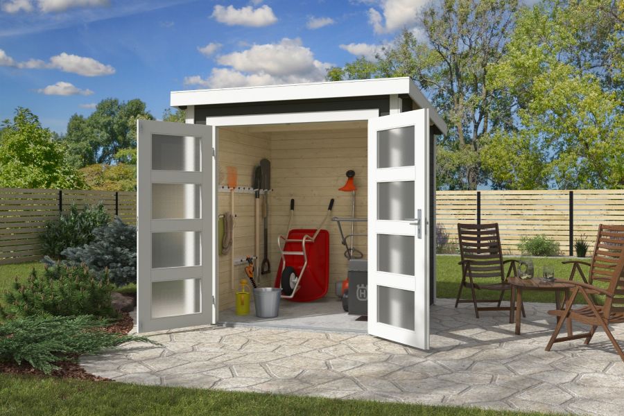 Blokhut Bart 200x200cm 28mm vuren groengrijs-wit geverfd