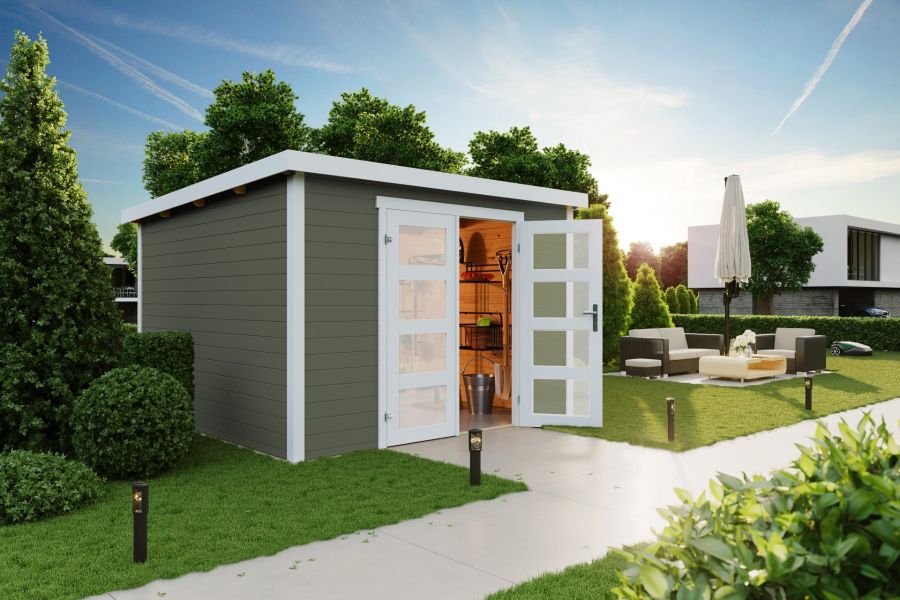 Blokhut Bart 300x300cm 28mm vuren Greengrey-White geverfd