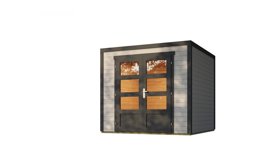 Outdoor Life Quby blokhut 250x250 cm 28 mm vuren lichtgrijs-donkergrijs exterieur gecoat