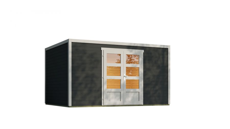 Outdoor Life Quby blokhut 400x300 cm 28 mm vuren donkergrijs-lichtgrijs exterieur gecoat