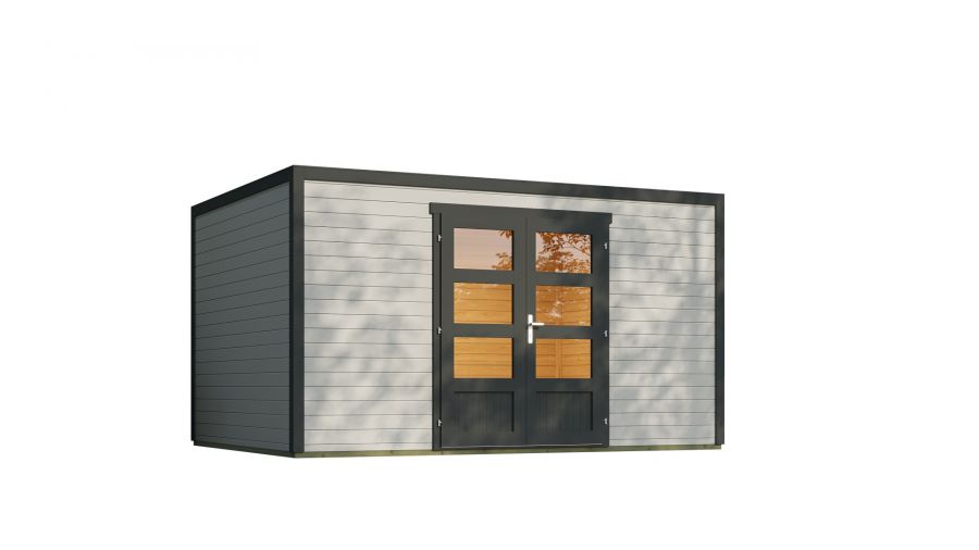 Outdoor Life Quby blokhut 400x300 cm 28 mm vuren lichtgrijs-donkergrijs exterieur gecoat