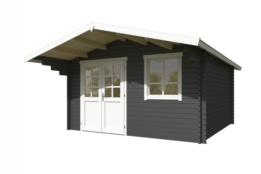 Blokhut Floor 410x410 cm + luifel 130 cm 40 mm vuren donkergrijs-wit geverfd