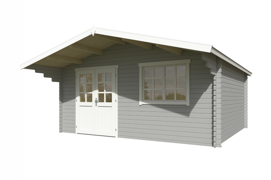 Blokhut Floor 505x445 cm + luifel 130 cm 40 mm vuren lichtgrijs-wit geverfd