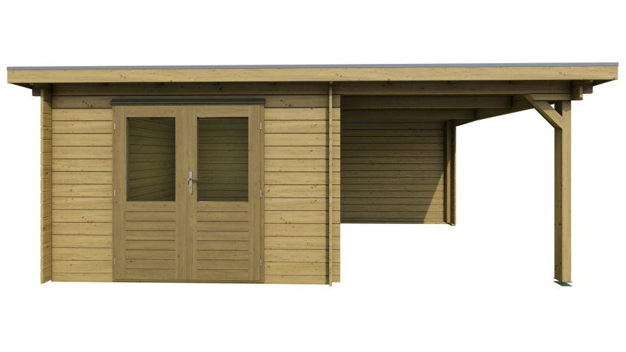 Classicline Blokhut Gelderland 300x250 cm + overkapping 250 cm vuren groen geïmpregneerd