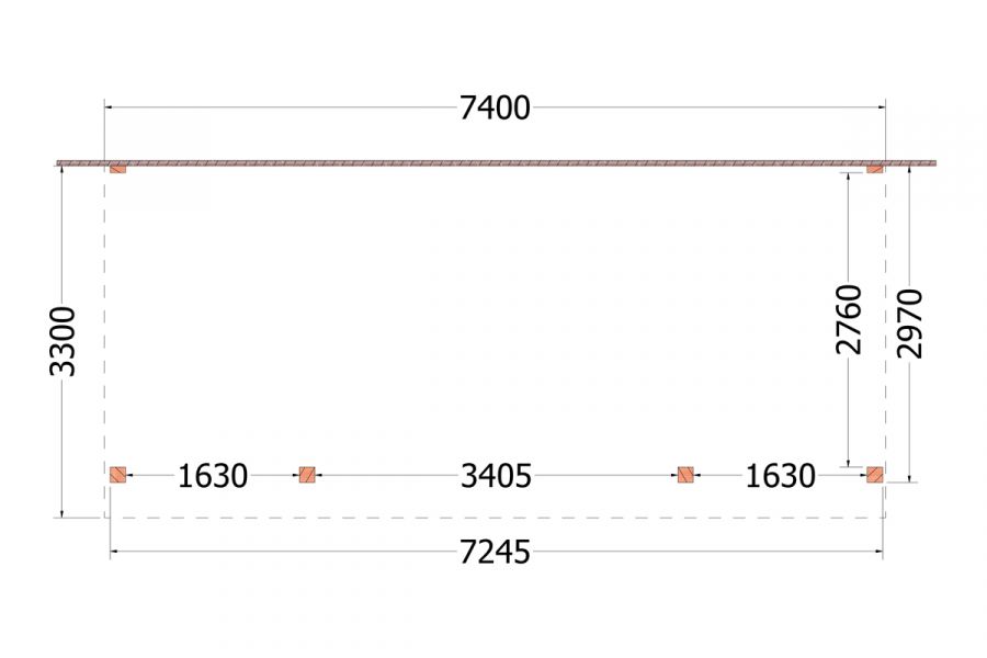 Aanbouwveranda Ancona 740x330 cm - plat dak