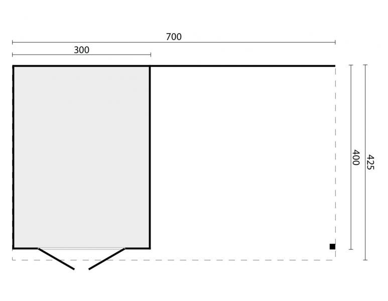 Berging Hellendoorn 700x400 cm incl. dubbele deur - verticale wanden zwart geïmpregneerd - Bouwpakket