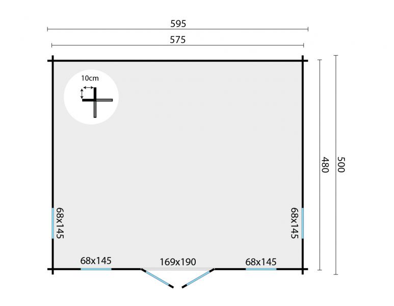 Blokhut Calpe | 44 mm | onbehandeld | 595x500 cm