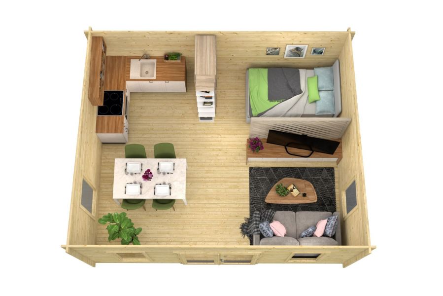 Blokhut Calpe | 44 mm | onbehandeld | 595x500 cm