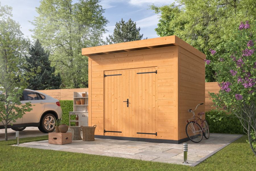 Berging Almelo 300x300 cm incl. dubbele deur, horizontale wanden onbehandeld - Bouwpakket