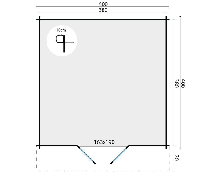 Tuindeco Torrent blokhut 400x400 cm 34 mm vuren red class wood geïmpregneerd