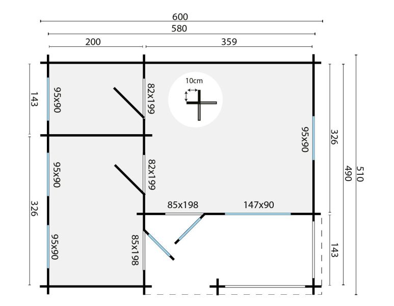 Tuindeco Edelweiss chalet 600x510 cm 70 mm vuren honing geïmpregneerd