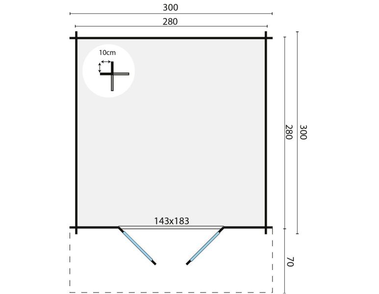 Tuindeco Albacete blokhut 300x300 cm + luifel 70 cm 34 mm vuren bruin geïmpregneerd