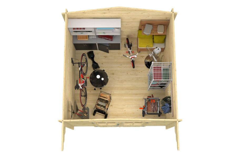 Tuindeco Albacete blokhut 300x300 cm + luifel 70 cm 34 mm vuren bruin geïmpregneerd