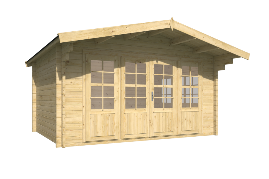 Tuindeco Blackpool blokhut 440x340 cm + luifel 90 cm 58 mm vuren grijs geïmpregneerd