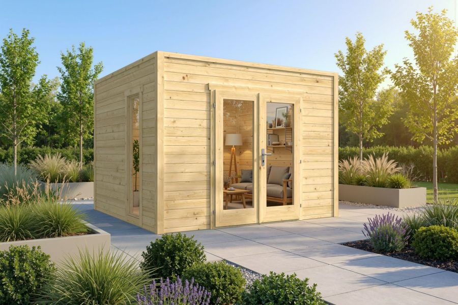 Tuindeco Tino Blokhut 300x275 cm 28 mm vuren grijs geïmpregneerd