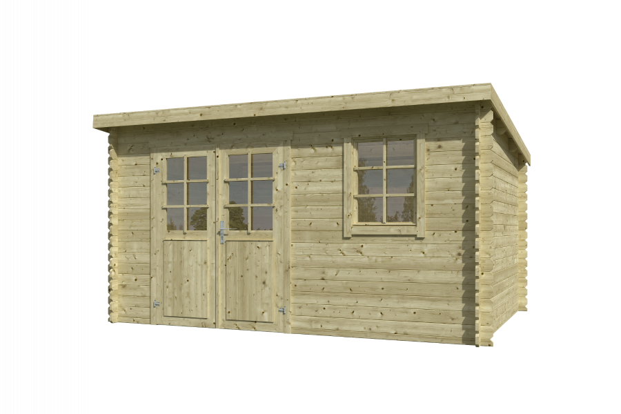 Outdoor Life Amira Blokhut 400x295 cm 28 mm vuren groen geïmpregneerd incl. composiet funderingsbalken, EPDM-dakbedekking en ventilatieroosters - 1 stuk voor deze prijs!