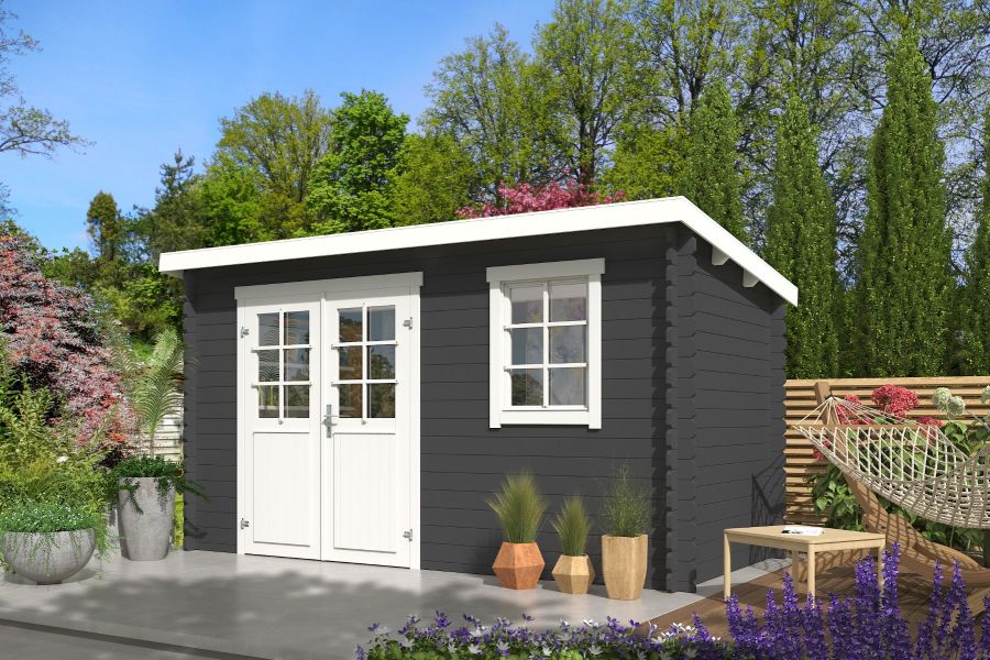 Outdoor Life Amira Blokhut 400x195 cm 28 mm vuren Carbon Grey-Wit gecoat