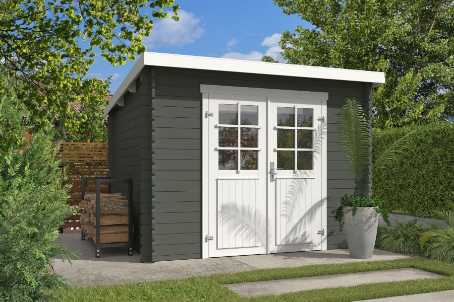 Outdoor Life Nadia Blokhut 295x250 cm 28 mm vuren Green Grey-Wit gecoat