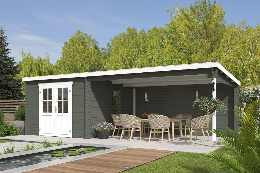 Outdoor Life St. Louis Blokhut 701x312 cm 28 mm vuren Green Grey-Wit gecoat