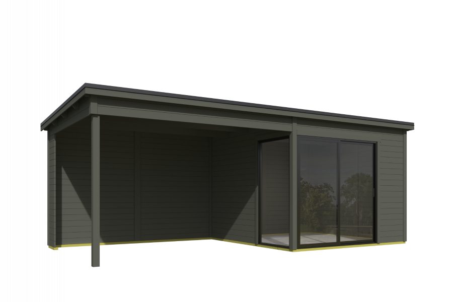 Tuinhuis Julia 295x295 cm + 350 cm aanbouw - Green Grey gecoat - second