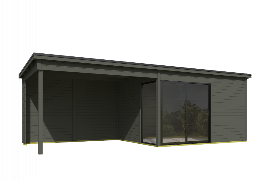 Tuinhuis Olivia 385x295 cm + 350 cm aanbouw - Green Grey gecoat - second