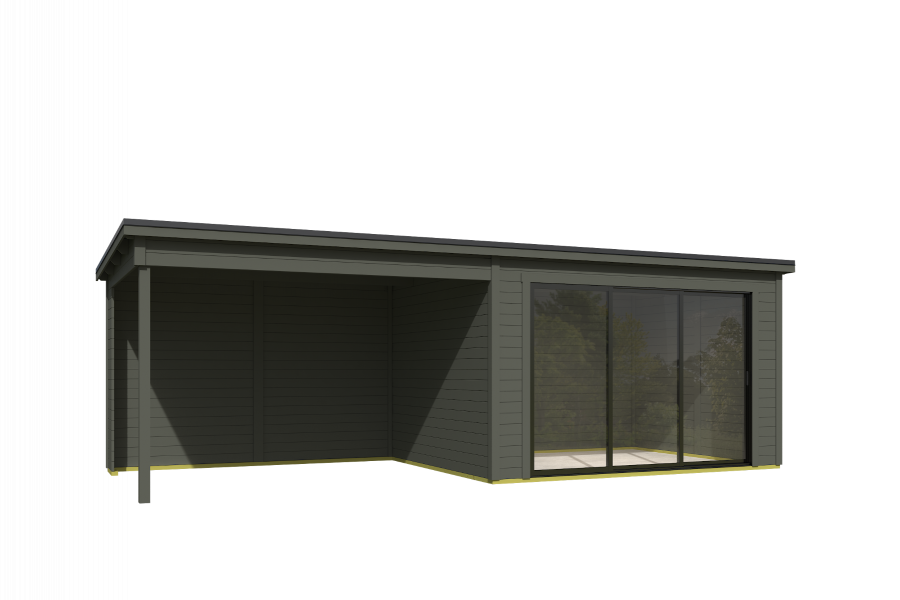Tuinhuis Pernilla 385x295 cm + 350 cm aanbouw - Green Grey gecoat