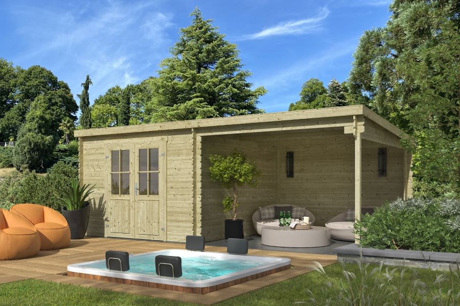 Outdoor Life Orlando Blokhut 581x292 cm 28 mm vuren Groen geïmpregneerd