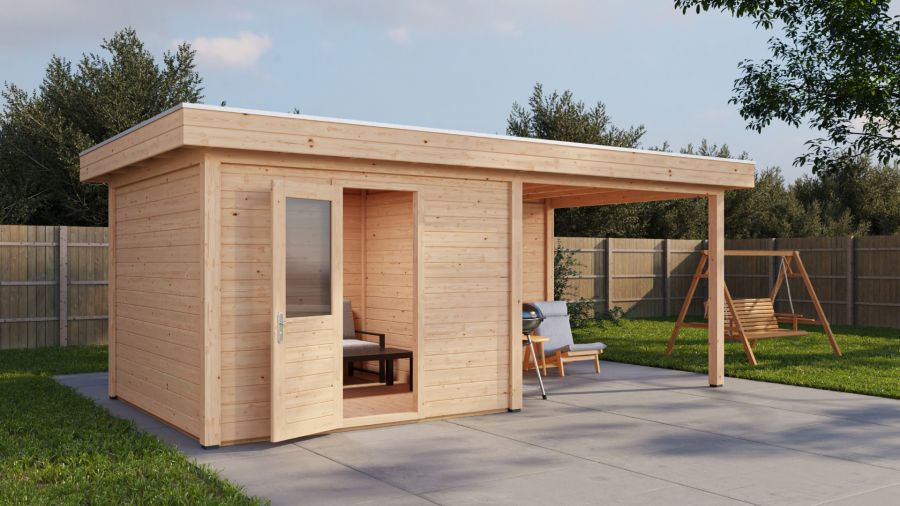Lugarde Select Modern tuinhuis met overkapping Nunspeet 300x300cm + 300cm - Onbehandeld