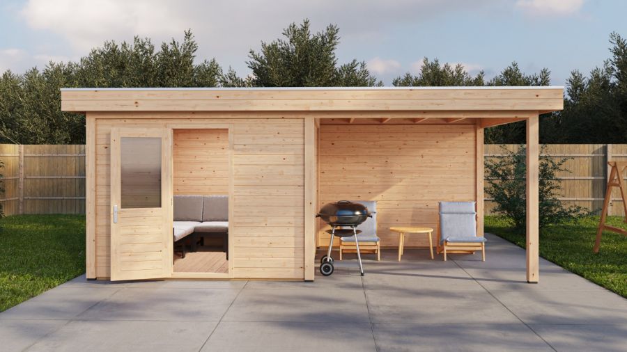 Lugarde Select Modern tuinhuis met overkapping Nunspeet 300x300cm + 300cm - Onbehandeld