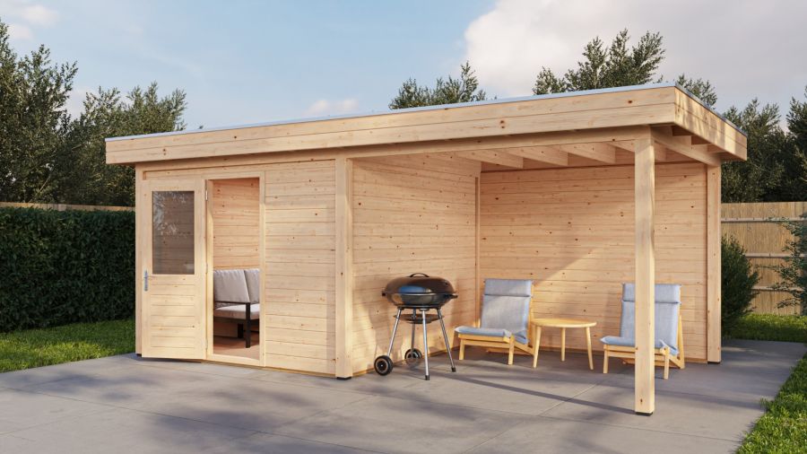 Lugarde Select Modern tuinhuis met overkapping Nunspeet 300x300cm + 300cm - Onbehandeld