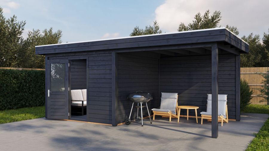 Lugarde Select Modern tuinhuis met overkapping Nunspeet 300x300cm + 300cm - Zwarte olie