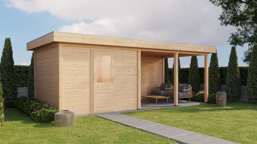 Lugarde Select Modern tuinhuis met overkapping Lelystad 300x300cm + 400cm - Onbehandeld